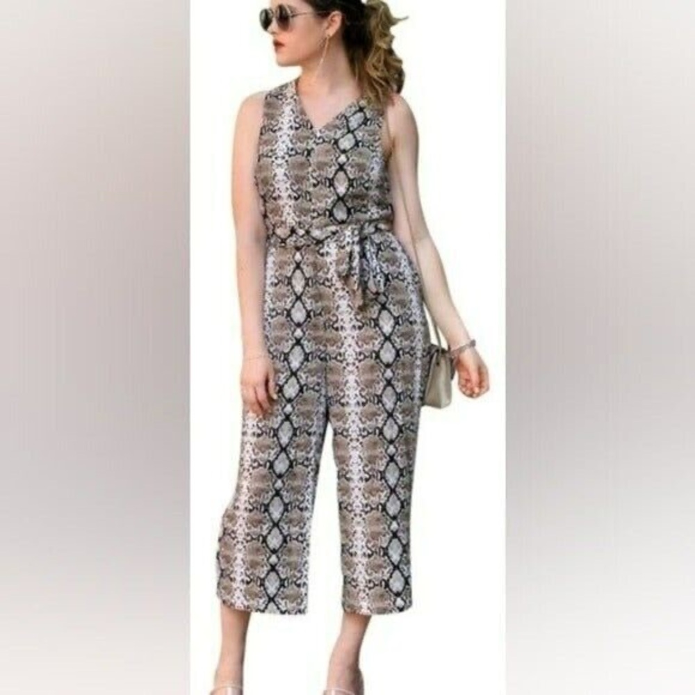Banana Republic Snake Print Sleeveless Cropped Wide Leg Jumpsuit size 6
